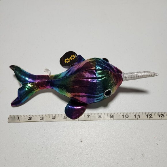 Toy Works Narwhal Plush Shiny Colorful Whale Stuffed Animal Blue Purple Pink - Picture 6 of 8